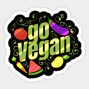 Watermelon, Eggplant, Carrot, Tomato And Pear - Go Vegan Sticker